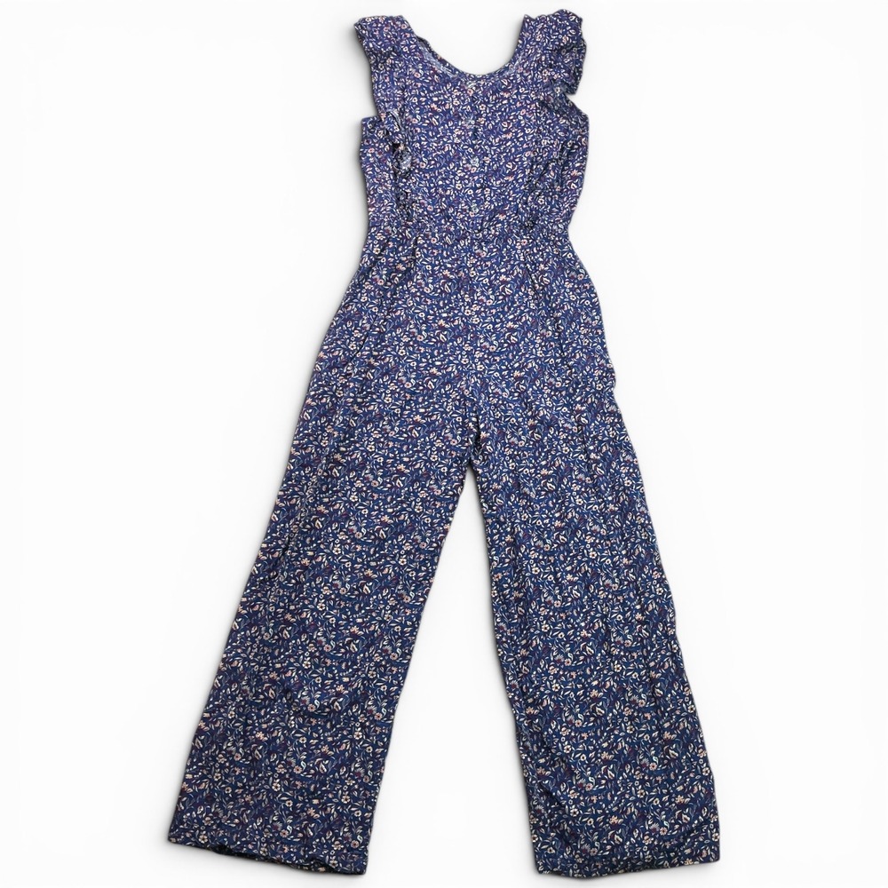 btween Blue Floral Jumpsuit Girls Size 10 Ruffle Shoulder Wide Leg 3E176TJ - Picture 12 of 16